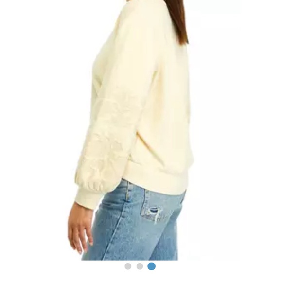 Wonderly Pale Yellow Embroidered Sweatshirt NWT large - Picture 3 of 6